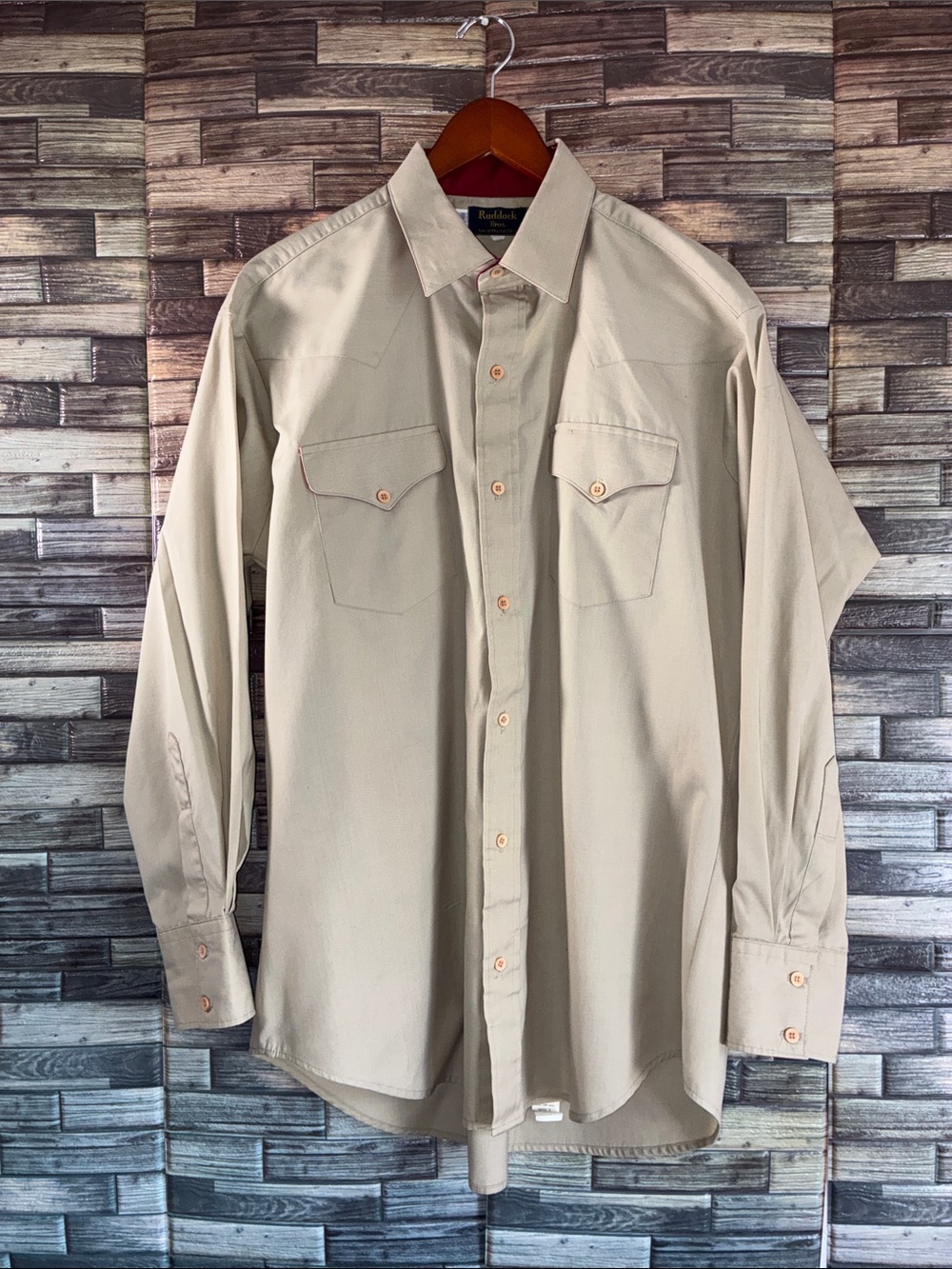 Vintage Ruddock Bros XL Classic Mens Beige Button-Down Work Shirt